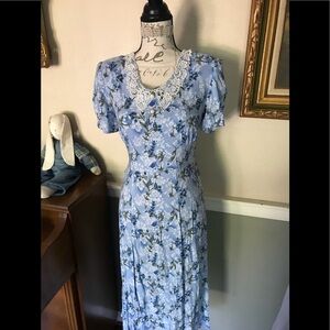 Vintage Y2K Babydoll Floral Midi Lace Collar Dress